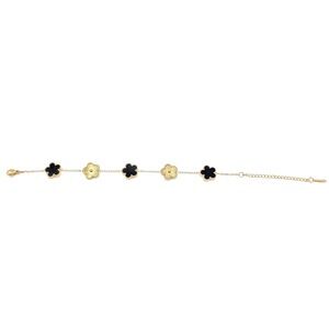 Gold Plated Black Clover Bracelet Womens Stainless Steel Adjustable Jewelry